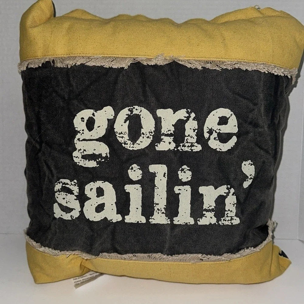 Primitives by Kathy Gone Sailin Nautical Throw Pillow Yellow Navy Cotton 31033